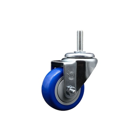 Service Caster 3 Inch Blue Polyurethane Wheel Swivel 58 Inch Threaded Stem Caster Service Caster SCC-TS20S314-PPUB-BLUE-58212